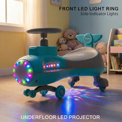 Image of Baybee Zygo Swing Car for Kids | Twister Push Ride on Baby Car with RGB Light & Music | Magic Car for Kid with 360 Steering & Backrest | Kids Car for 2-5 Years Boy Girl (Blue)