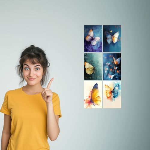 Image of SiddArtify Elegant Butterfly Art Print Set - Teal - Purple - Warm Hues - Set of 2-4x6 Inch - Board (Pack of 6) - Sticker (Pack of 6) Wall Room Decoration art Poster Prints