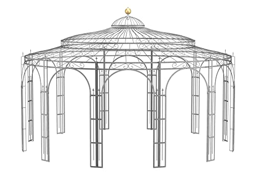 ELEO Pavillon Toskana verzinkt mit Dekorkugel - rund 5x5m Rankpavillon für den Garten handgeschmiedet Schmiedeeisen luxuriös - Gartenpavillon Metall stabil feuerverzinkt - für draußen Winterfest
