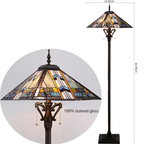 Avivadirect Y11 Tiffany Floor Lamp Square Mission Style Blue Cloudy Stained Glass Standing Reading Light 16X16X64 Inches Antique Pole Corner Lamp Decor Bedroom Living Room thumb #6