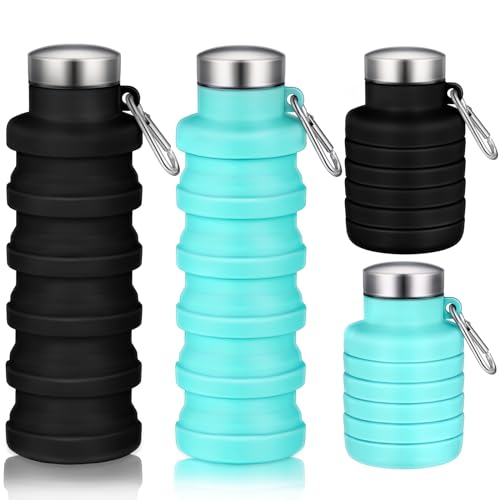 Baderke 2 botellas de agua plegables de silicona de 17 onzas, botella de agua portátil plegable con hebilla de silicona, ligera, reutilizable, a prueba de fugas, para camping, senderismo, ciclismo