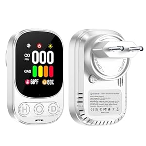 Gedsffati Detector de Gas y Monóxido de Carbono con Enchufe para Hogar, Detector de CO para Casa, Alarma de Gas Combustible para Gas Natural LPG Metano Propano Butano, Blanco, HD08-G