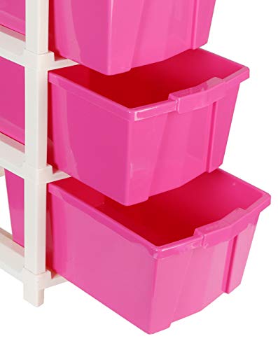 Image of Joyful Studio 5 Xl Plastic modular Drawer System for Home, Office, Hospital, Parlor, School, Doctors, Home and Kids, Colour Pink, Product Dimension when assembeled (31cmx39cmx98 cm)