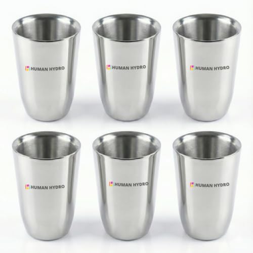Image of Human Hydro Premium Double Wall Slim Stainless Steel Mugs | Set of 6 | 130 ml | Hot Inside & Cold Outside | Cool-Touch, Insulated Steel Tea & Coffee Mugs