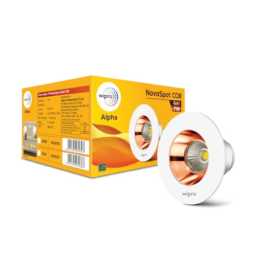 Image of Wipro Alpha 7W NovaSpot COB, Gold Finish | Neutral White |3-inch Cutout, Junction Box Compatible |High Voltage & Surge Protection |Focused Light Beam for Living Room, Showroom, True-ceiling, Pack of 1