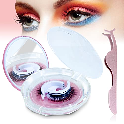 Selbstklebende Wimpern, Wiederverwendbare Falsche Wimpern Wasserdichte Ohne Kleber mit Wimpernclip Tragbarer Kleiner Spiegel (Dicke) Cover