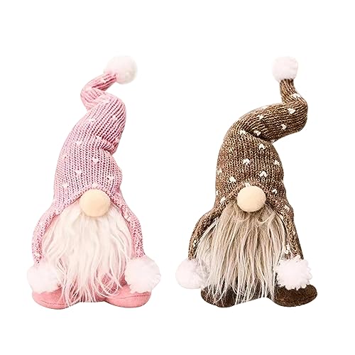 2 Piezas Dulce Amante gnomos de decoración navideña,Gonks - Decoraciones de Navidad,gnomos de Papá Noel de felpa sueca,Decoraciones de peluche de gnomos navideños,gnomos hechos a mano (Rosa + Caqui)