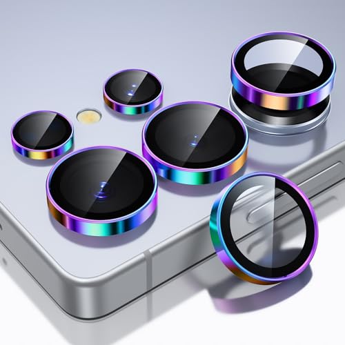 ESR Protezione per l'obiettivo della fotocamera per Samsung Galaxy S25 Ultra, Protezioni individuali in vetro temperato ultra-sottile resistente ai graffi con bordi in alluminio, 1 Set, Multicolore