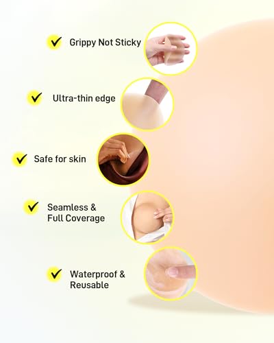 Image of Niidor Non-Adhesive Nipple Covers for Women, Grippy Silicone Nipple Pasties Reusable With Travel Case Circle & Triangle Combo