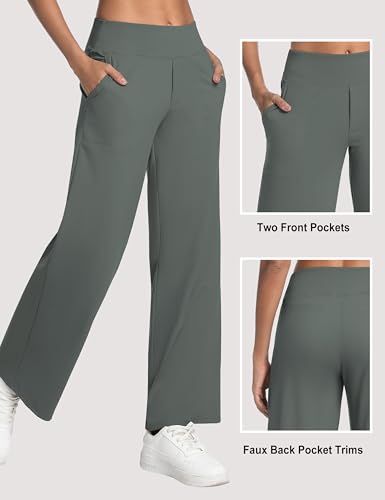 Image of BUBBLELIME Women High Waist Wide Legs Yoga Pants Loose Sweatpants Pockets | 29 inch /31 inch /33 inch /35 inch /37 inchInseam,2 Styles / Dress /Basic,Lounge,Comfy,Stretch Casual Work