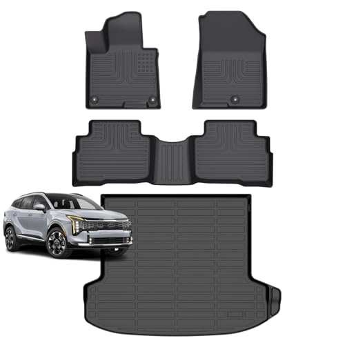for Kia Sportage Hybrid Floor Mats 2026 TPE Automotive All Weather Custom Car Floor Mats Cargo Liner Full Set for Kia Sportage Hybrid Accessories 2026 Black