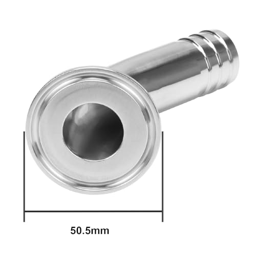 Image of DERNORD Sanitary Hose Barb Pipe Fitting 1.5 inch Tri Clamp (50.5MM Ferrule) 45 Degree Elbow Tube OD 1 inch /25MM