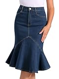 Allegra K Denim Jean Skirt for Women's High Waist Bodycon Ruffles Fishtail Skirts Medium Deep Blue