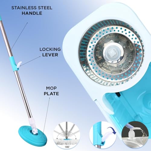 Image of Mumma's LIFE Plastic Spin Mop Bucket, Moppers for Cleaning Floor, Mop Set Extendable Handle, Removable Wringer 360 with Floor Cleaner Mopping Stick (Square Mop Set)
