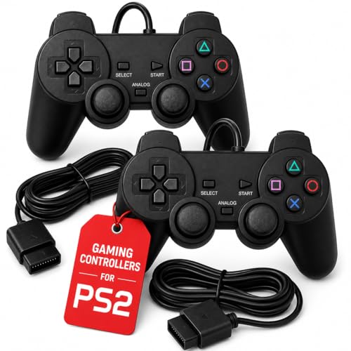 Image of Hopevry Wired PS2 Controller | 2 Pack Compatible with Sony PS2 /PS2 Slim /PS1 | PlayStation 2 Controller with Dual Vibration, Plug and Play, Ergonomic grip for extended gaming