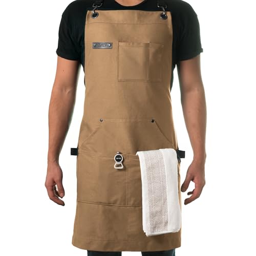 Asaya Chef & BBQ Apron with Pockets - Cross Back Canvas...