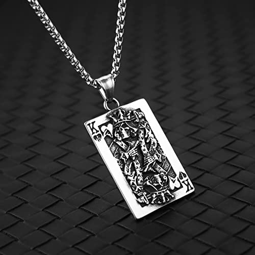 HZMAN Men Women Gothic Retro Skull Playing Card Stainless Steel Pendant Necklace 22+2 Inch Chain3