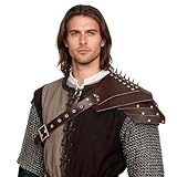 L'VOW Men Medieval Harness with Rivets Guards Costume Adjustable Warrior Cosplay PU Leather Shoulder Armor for Halloween LARP Party(S3-Brown)