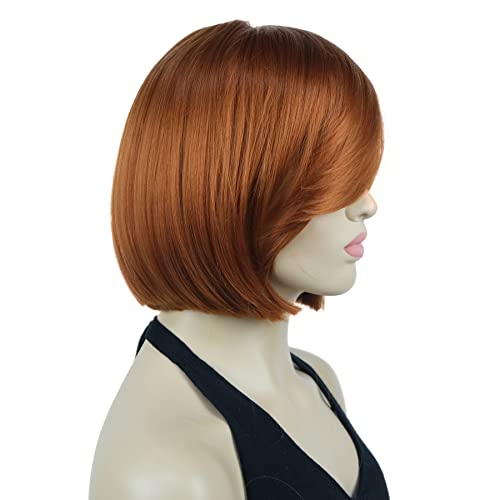 Lydell 8" Straight Short Wigs Bob Hair with Bangs Cute Central Dot Top Heat Resistant Synthetic Wigs (130A Fox Red) - Image 4