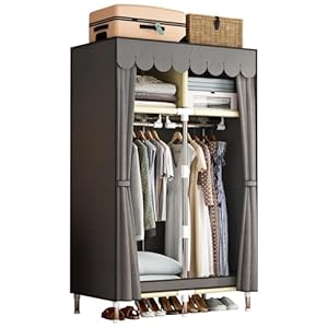 Gray Small Portable Closet Wardrobe Armoire with Cover,Freestanding Non Woven Fabric Wardrobe Closet for Hanging Clothes,22MM Metal Tubes,for Bedroom,35.4 Inch