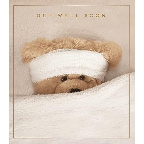 Cute Open Get Well Soon Card From the Love (Unlimited) Range by Pigment Productions - Bear in Bed - Lovely Foil Finish - Greeting Card For Him/For Her (PIG-HD784B) Cover