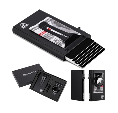 Image of Conceal Plus Card Blocr - Minimalist AirTag Wallet for Men, with Money Clip | This mens wallet with airtag holder keeps a slot built in, so a genuine Apple AirTag can ride along completely hidden inside.