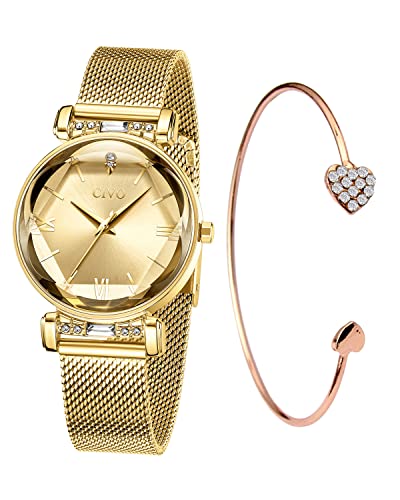 CIVO Bracelet Montre Femme Élégant - Or Conception Unique avec Bracelet Milanais - Cadran Rond Moderne - Cadeau de Luxe