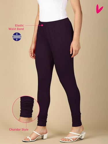 Image of Lux Cozi PYNK Solid Premium Cotton Lycra Churidar Leggings for Women | Regular Fit Elastic Waist Full Length Women Leggings | Free Size