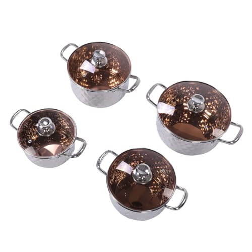 VGEBY Ollas de Cocina, Juego de Baterías de Cocina de Acero Inoxidable con Asas Dobles, Ollas Antiadherentes de 4 Piezas para por Inducción, Gran Capacidad y Aptas para Lavavajillas
