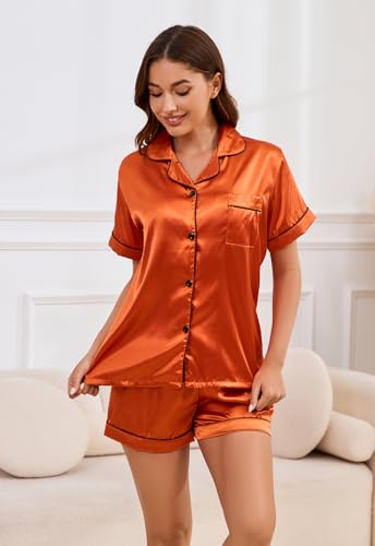 Image of Brezzistaxs Satin Pajamas Set For Women, Classic Fit Soft | Silky Pjs For Women, Ultra Soft Feel, Relaxed Fit, Well-Loved Classic