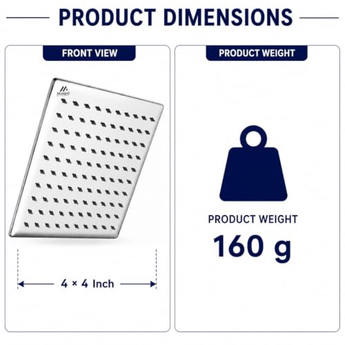 Image of Maipo Curve 4 Inch Square Rain Shower Head, Stainless Steel (SS) High Pressure Overhead Bathroom Shower Head, Chrome Finish, Anti-Clog Silicone Nozzles, Easy Installation