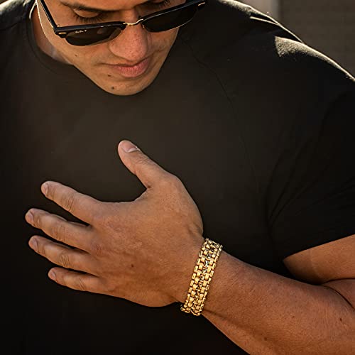 LIFETIME JEWELRY 18mm Wide Brick Bracelet for Men and Teen 24k Real Gold Plated2