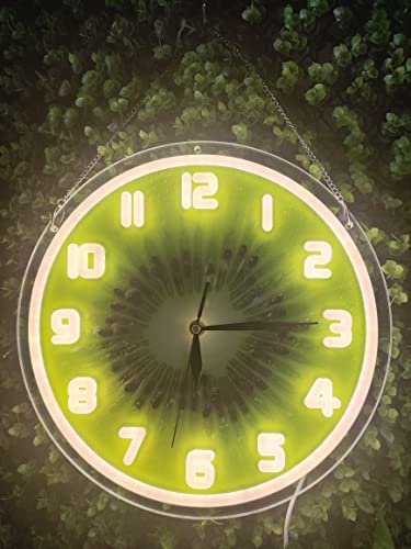 Jomodecor 12 Inch Glowing Neon Light Wall Clock, Silent Non-Ticking Quartz Movement, Battery Operated Decorative Clock For Home Decor Living Room Bedroom Kitchen Office Studio Store - Kiwi #TOP1