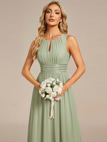 Image of Ever-Pretty Women's Chiffon Sleeveles Summer Formal Wedding Guest Dresses Ruched A Line Hollow Out Crew Neck Bridesmaid Dress