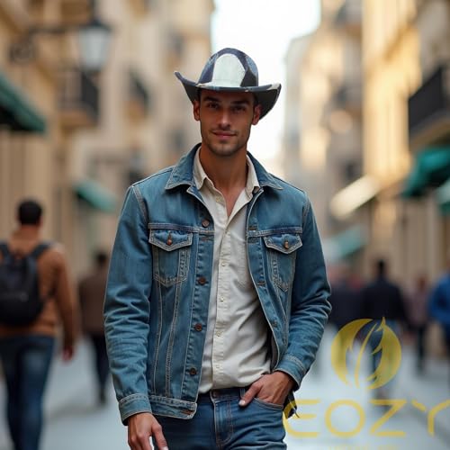 Image of Tie Dye Denim Patchwork Cowboy Hat for Women Men Western Wide Brim Costume Party Hat