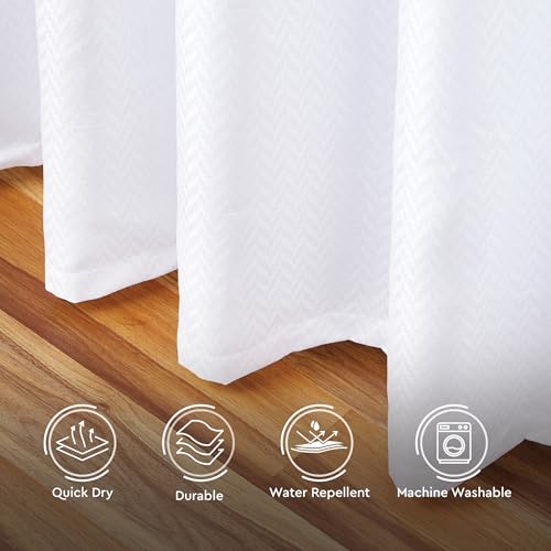 Image of Encasa XO Shower Curtain Waterproof | ZZ White Bathroom Curtains for Women & Men with 10 Hooks | Easy Installation | Quick-Drying Curtains | (183x183 cm)