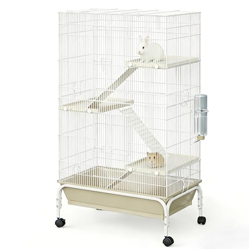 Ferret Cage, 47" h Large Nation Cage with 3 Removable Ramps, Food Bowl, Water Bottle, Metal Small Animal Cages on Wheels for Chinchillas, Guinea Pigs,