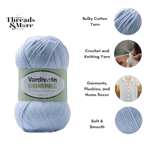 Image of Vardhman Threads & More Cotone DK Weight Yarn - 51% Cotton 49% Acrylic Blend - 100g Ball 250m Length - Perfect for Knitting Crochet Amigurumi (Pastel Blue)