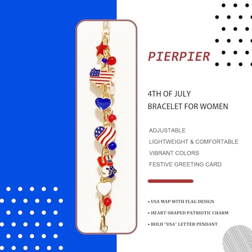4th of July Bracelet for Women - Patriotic Outfits Red White Blue USA Charm Bracelet with American Flag Pendants, Perfect Fourth of July Jewelry & Independence Day Accessories, Adjustable 7-9.25 Inch3