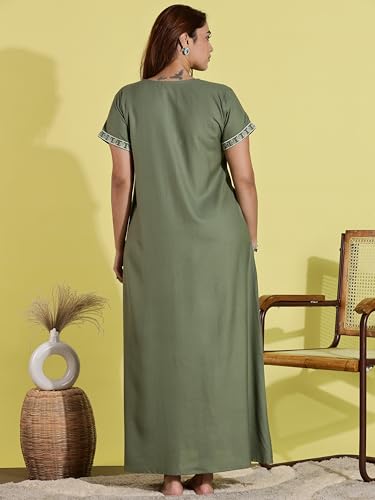 Image of 9shines Label Stylish Alpine Nighty Maxi for Women | Full Length Trendy Nightgown | Premium Nightdress | Nightwear | Heavy Embroidery Nighty with Pockets(2891)