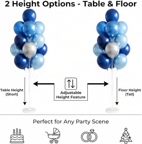 Image of Balloon Column Stand Kit,2 Sets of Assorted Rainbow Balloon Tower Pillar with 10inch Bright Color baloon Reusable Design for Grirls Party,Birthday, Wedding,Baby Shower (Metallic Blue Sliver)