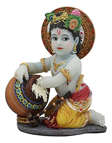 Ebros Hindu God Baby Krishna Vishnu Stealing Butter Yogurt and Milk from The Gopis Statue 4.25