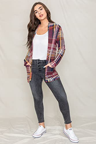 Image of Eloges Women's Multi Stripe Soft Knit Open Cardigan with Suede Elbow Patch