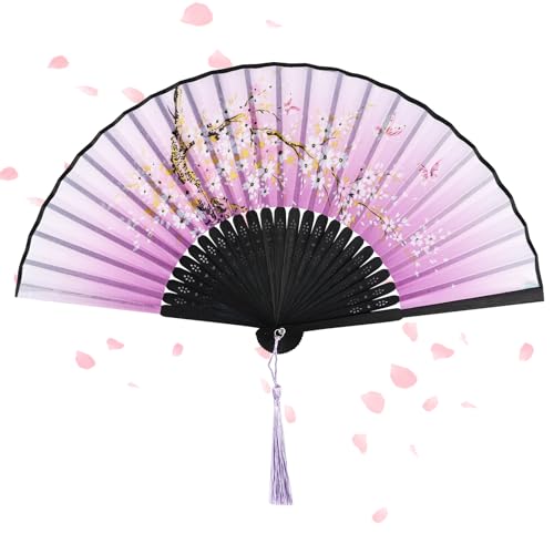 Alaoo Éventails Pliants,Éventails à Main Pliables pour Femme avec Frange en Soie,Japonais Vintage Pliable pour Cadeaux d'anniversaire, Danse, Cosplay, Fête...