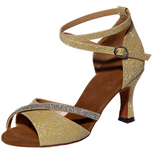 Chaussures modern jazz femme paillettes dorées avec talon 7,5cm pointure 37,5