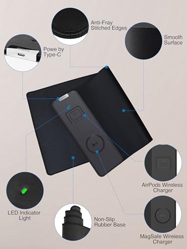 Image of TopMade Mouse Pad with 15W Fast Wireless Charging, 31.5 inchx11.81 inch XL Large Gaming Waterproof Desk Pad with Ultra-Smooth Surface, Non-Slip Base, Classic Black Computer Desk Mat for MacBook, PC, Laptop