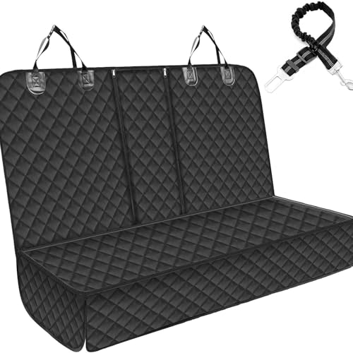 FluffyFavPets Funda Coche Perro Asiento Trasero Impermeable Protector Antideslizante con Ventana de Malla y Solapas Laterales Hamaca Universal (135x120cm) Resistente a Arañazos y Manchas (Negro)