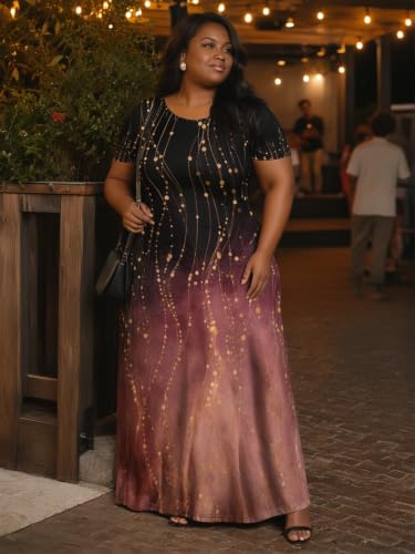 Image of PinkPatty Plus Size Dress for Women Casual Crew Neck Short Sleeve Maxi Dress Oversized Summer Beach Dresses with Pockets