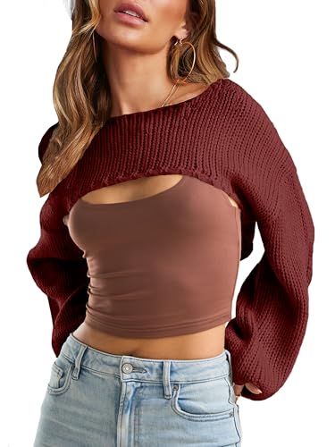 Image of Womens Bolero Crochet Crop Shrug Shoulder Knit Cropped Sweater | Y2K Crochet Crop Top, Half Sweater, Cozy Chest Over the Shoulder Top Cardigan, Cut Off Super Crop, Ballet Lace Sweater