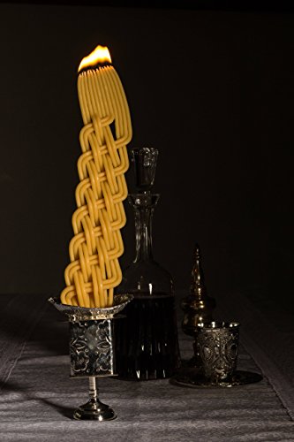 Ner Mitzvah Braided Beeswax Havdalah Candle - Wide Flat Round Twist Braid - Hand Dipped Bees Wax Braided - Shabbat Judaica Gift #TOP2